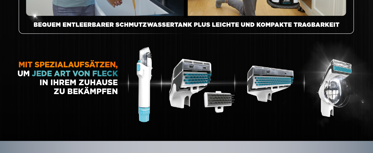 Shark Бездротовий видальник плям, портативний пилосос для прання та видалення запахів, для килимових покриттів, м'яких меблів та іншого, з коробкою для зберігання, аксесуарами та 2 × засіб для чищення, HX100EUCP (StainStriker Lösning Starterflaschen)