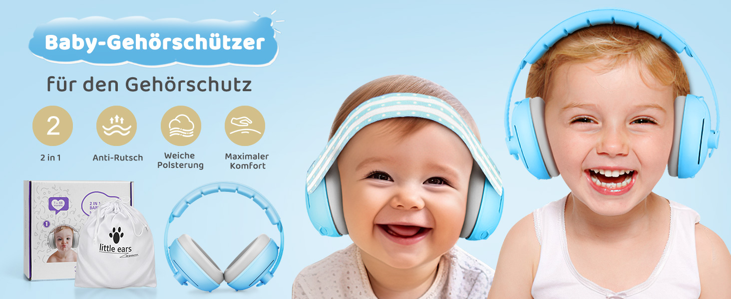 Навушники для захисту від шуму для малюків 0-2 роки, блакитні. Захист від шуму, ідеально для повсякденного використання та заходів