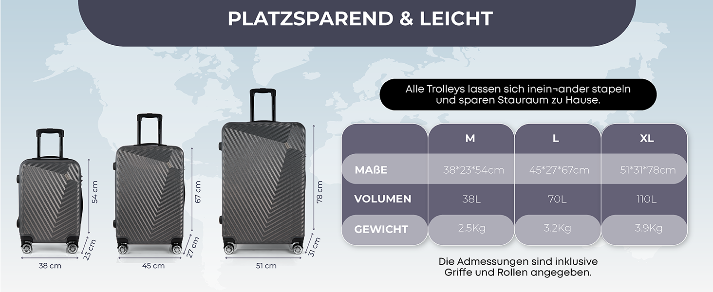 Набір валіз xRace 3 шт. ABS, 20/24/28 дюймів, ручна поклажа, TSA замок, 360° колеса, стійкий до ударів, преміум підкладка (темно-сірий)