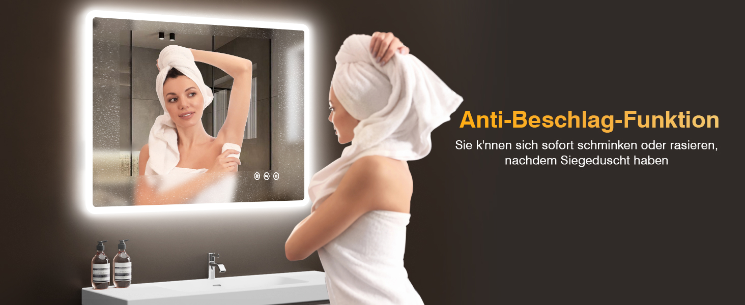 Дзеркало для ванної кімнати з підсвічуванням 80 x 60 см, 3 кольори, регульована яскравість, антизапар, 3x збільшення, розетка для бритви, IP44, для горизонтального/вертикального монтажу