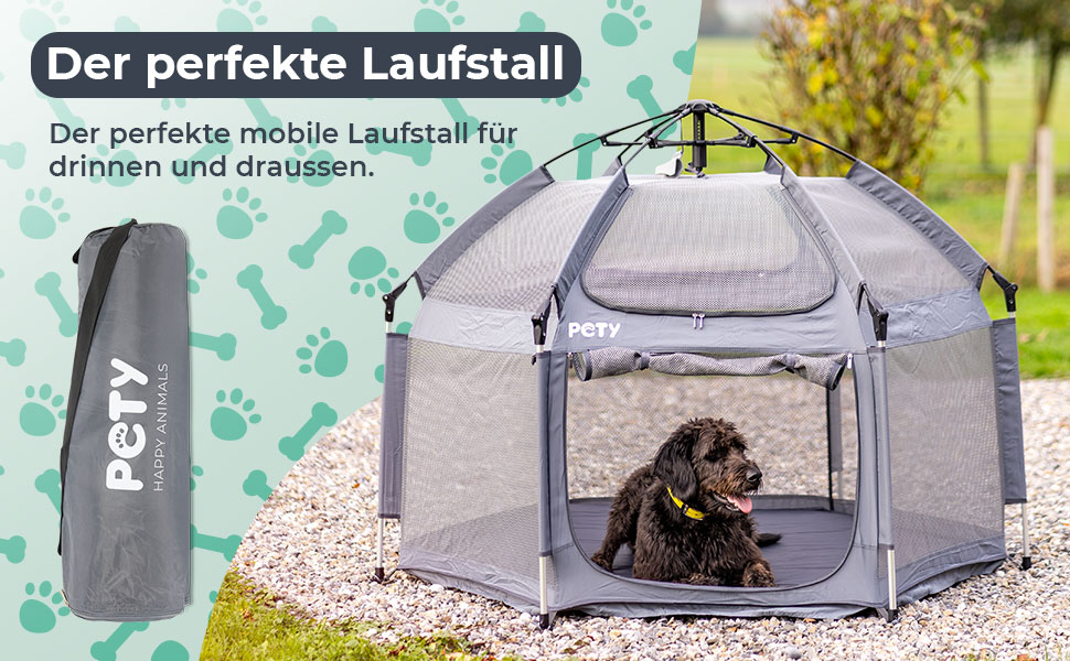 Клітка-вольєр для собак Pety - 150 x 100 см, портативна, з сумкою та кілочками - для відпочинку на природі та вдома, аксесуари для подорожей з собакою - антрацит