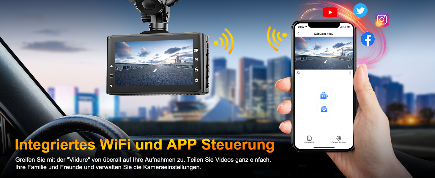 Відеореєстратор Auto Dashcam 4K+1080P з Wi-Fi, 64GB, IPS 3' екраном, Нічне бачення, G-сенсор, Loop-запис, 170°+140° Кут огляду, Паркінг 24/7, Керування через App, Підтримка до 256GB