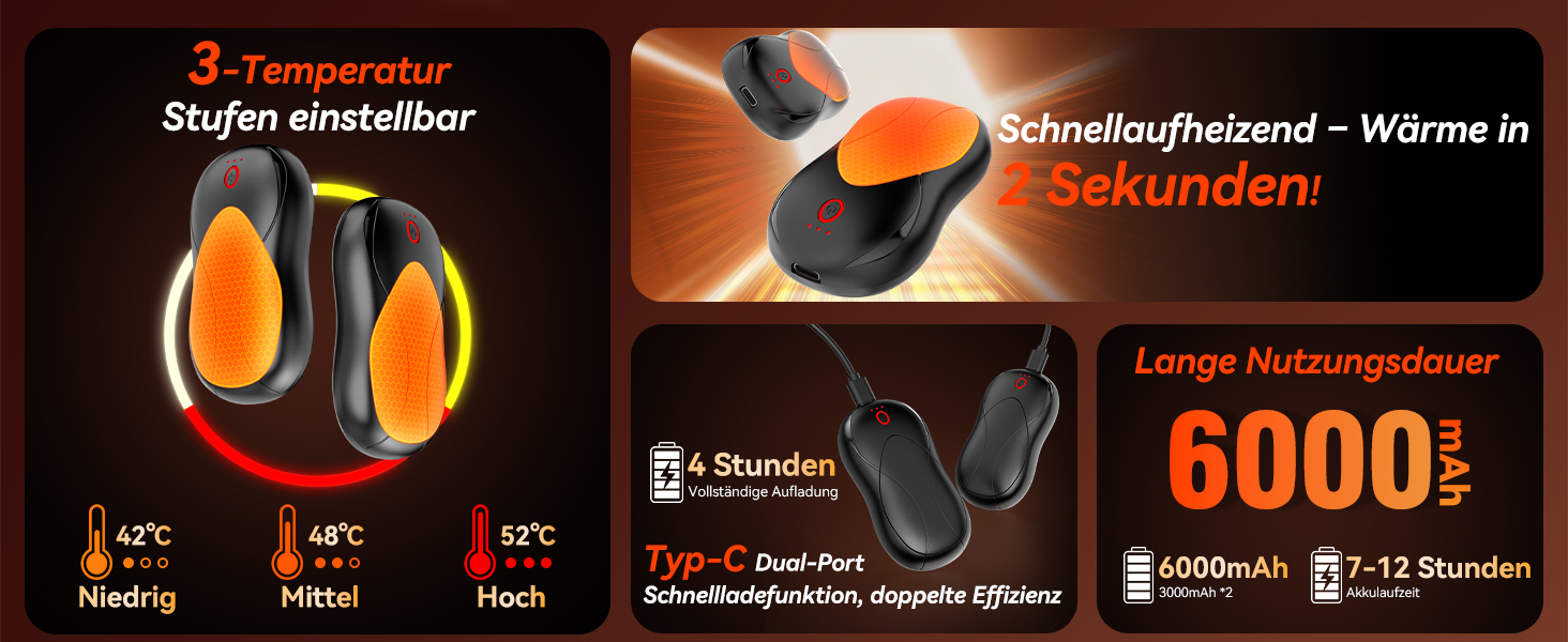 Електричні грілки для рук PHEJIE, 2 шт., 3 режими нагріву, портативні, для активного відпочинку, кемпінгу, гольфу, подарунок для жінок та чоловіків, чорний