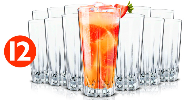 Cocktail Glasses Set of 12, 330ml, Dishwasher-Safe Drinking Glasses, Ribbed Glasses for Cocktails, Water, Juice, Mojito, Long Drinks
