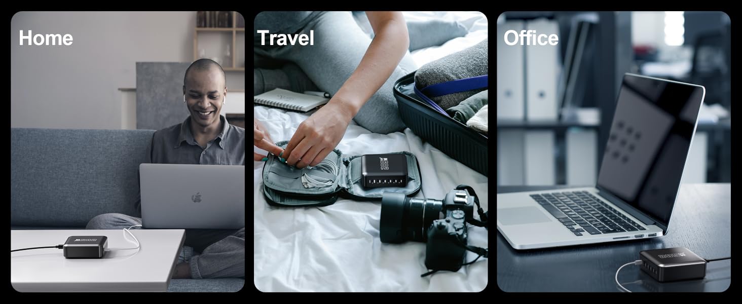 Зарядний пристрій USB-C GaN 285W, 6 портів: Швидка зарядка PD+QC для ноутбуків, MacBook, iPhone 16, Galaxy S23 та інших