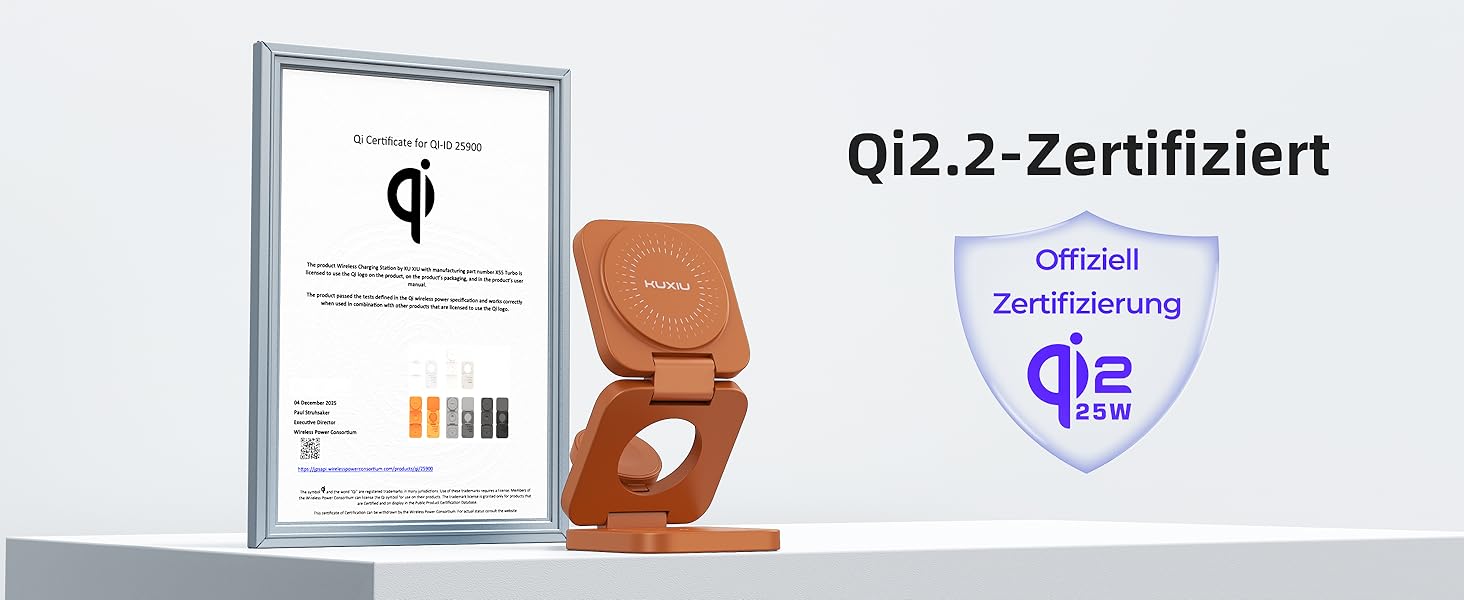 Зарядний пристрій KU XIU X55 Turbo Qi2.2 25W Magsafe 3-в-1: для Apple Watch, iPhone 17-12 та AirPods, помаранчевий