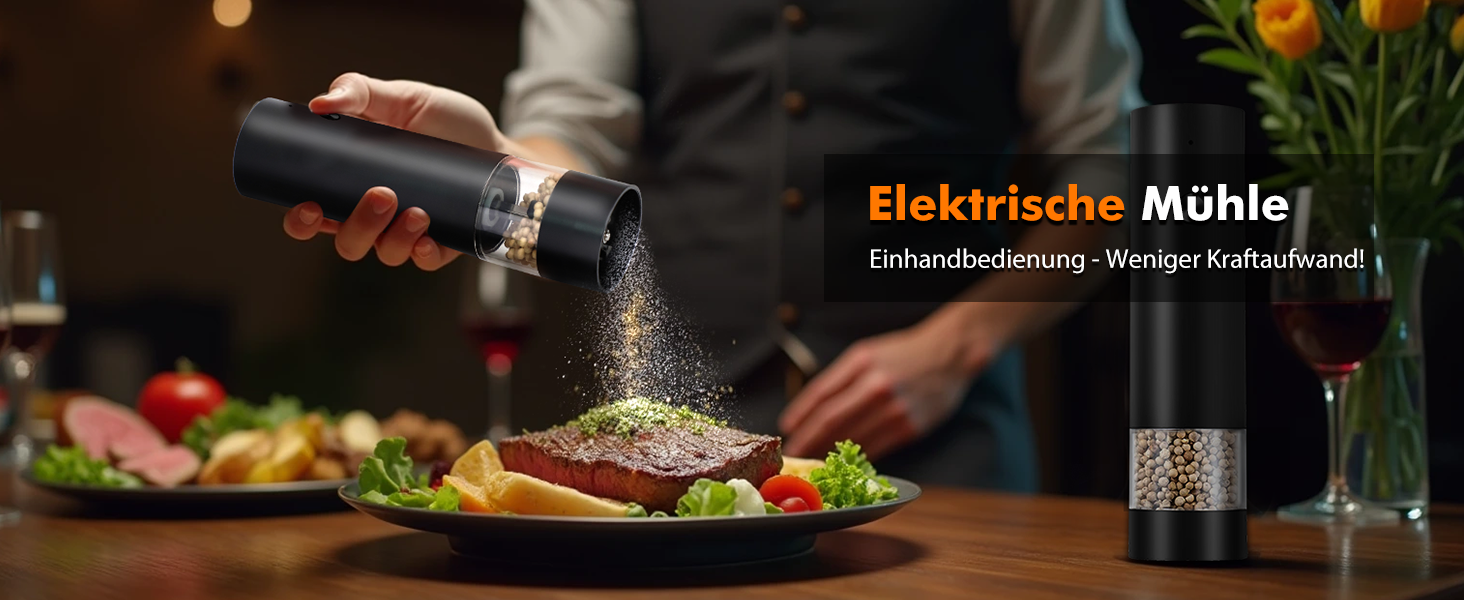 Електрична млин для солі та перцю з USB-зарядкою, з підставкою для зберігання, регульованим помелом та знімним контейнером для кухні, пікніка, грилю