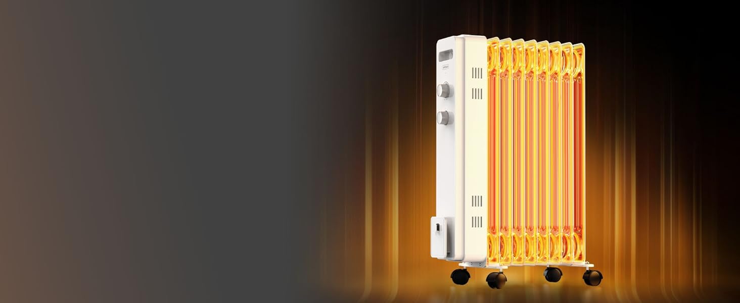 Електричний масляний радіатор VonHaus 2000W з 9 ребрами, 3 режими, термостат, 4 колеса, 1.5м кабель (білий)