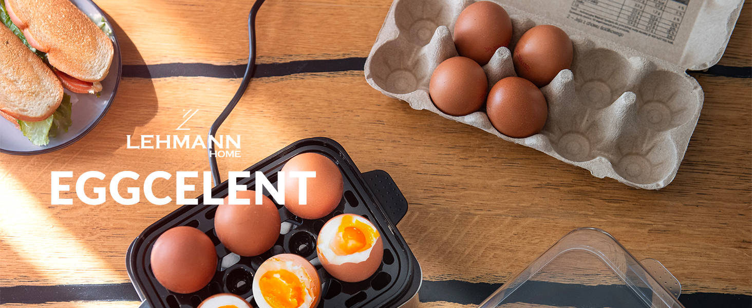 Яйцеварка Lehmann з нержавіючої сталі на 6 яєць - з регулюванням ступеня готовності та звуковим сигналом. 5 програм для ідеальних яєць, мірна склянка та знімач яєць. Сімейна версія.