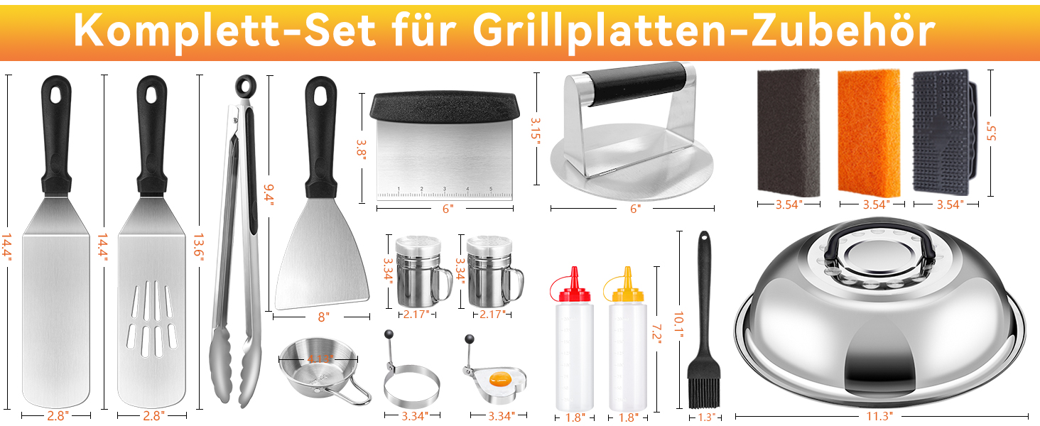 Набір гриль-посуду 19 предметів: аксесуари для гриля, BBQ, прес для бургерів, лопатка, дзвоник, аксесуари для тепаньякі та Blackstone Grill