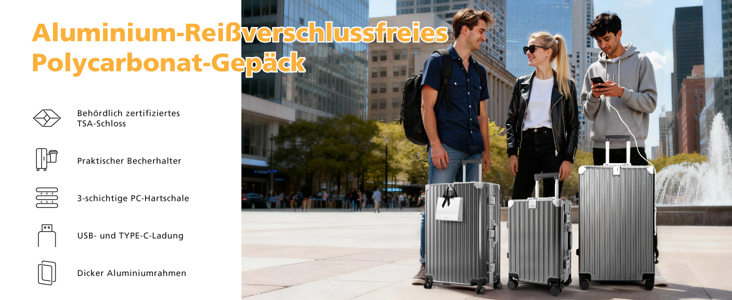 Чемодан ALPHA CAMP XL з алюмінієвим каркасом та полікарбонатною оболонкою, 93л, з TSA замком, 77x36x40 см