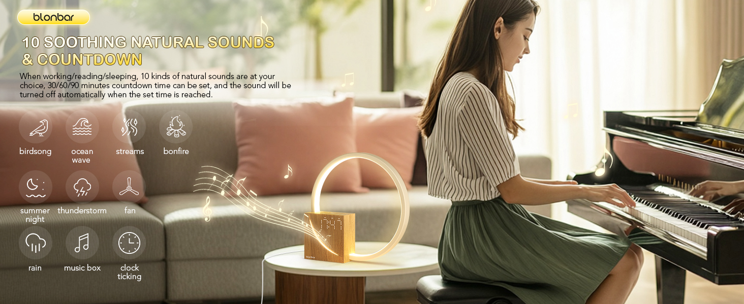 Нічна лампа Blonbar 10W з USB-зарядкою, будильник-світло, сенсорне керування, регулювання яскравості, нічник для дітей та дорослих, 3 рівні яскравості, для спальні та вітальні