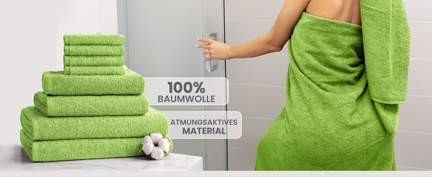 Набір махрових рушників NatureMark з 100% бавовни, 8 предметів (4 гостьових, 2 гігієнічних, 2 банні), колір яблуко-зелений
