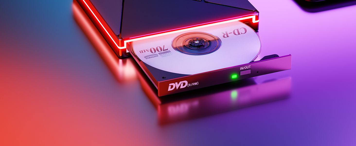 Зовнішній CD/DVD привід USB 3.0 та USB-C, оптичний накопичувач CD/DVD +/-RW ROM Brenner з RGB підсвіткою для ноутбука, ПК, MacBook, Windows та MacOS