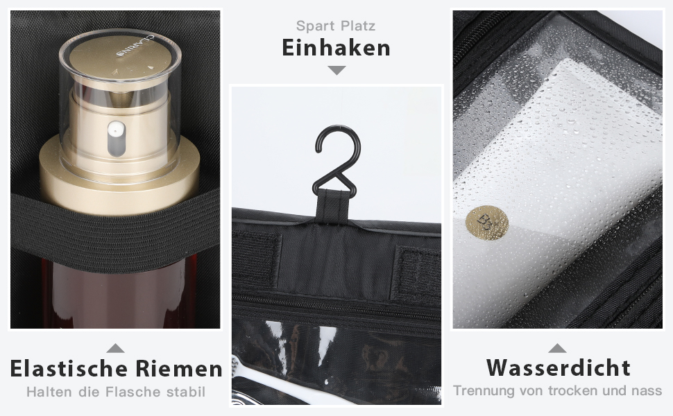 Зувакате Косметичка для підвішування, водонепроникна, з ручкою, для подорожей, спорту, кемпінгу – чорна