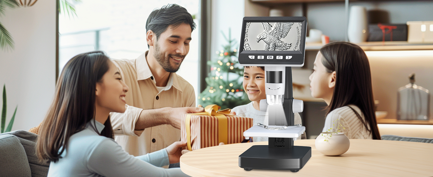 Цифровий мікроскоп AOPICK з LCD екраном, роздільна здатність 50X-500X, 4.3-дюймовий 1080P USB мікроскоп з 8 регульованими LED-лампами, для ПК, дорослих/дітей, сумісний з MacOS Windows (темно-сірий)