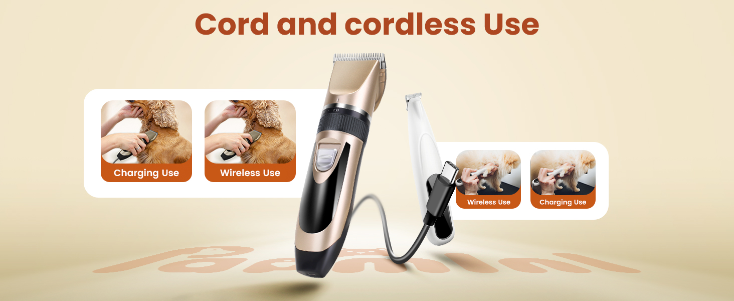 Машинка для стрижки собак 2 в 1 з тримером для лап, тиха, з LED-підсвічуванням, професійна, Type-C, для малих та великих собак і котів