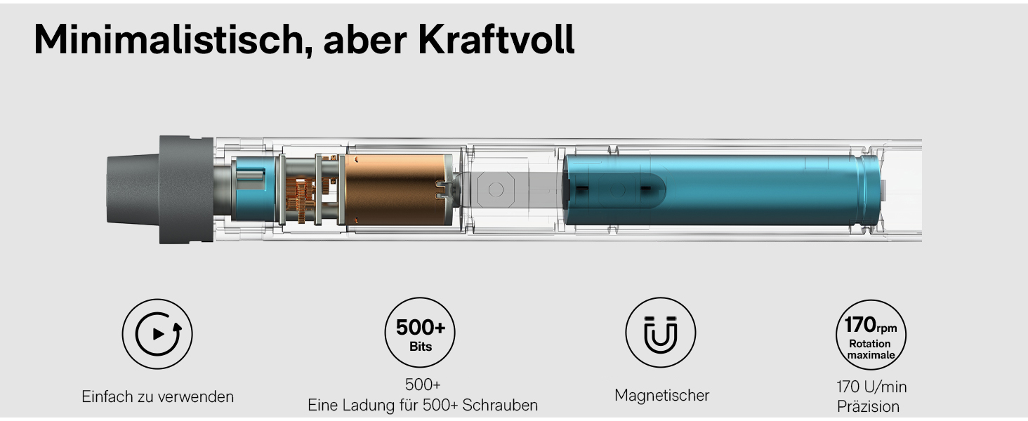 Набір викруток HOTO Feinmechaniker: електричний, магнітний, прецизійний. Для ремонту годинників, окулярів, телефонів, ПК. 170 об/хв, C4 × 28 мм