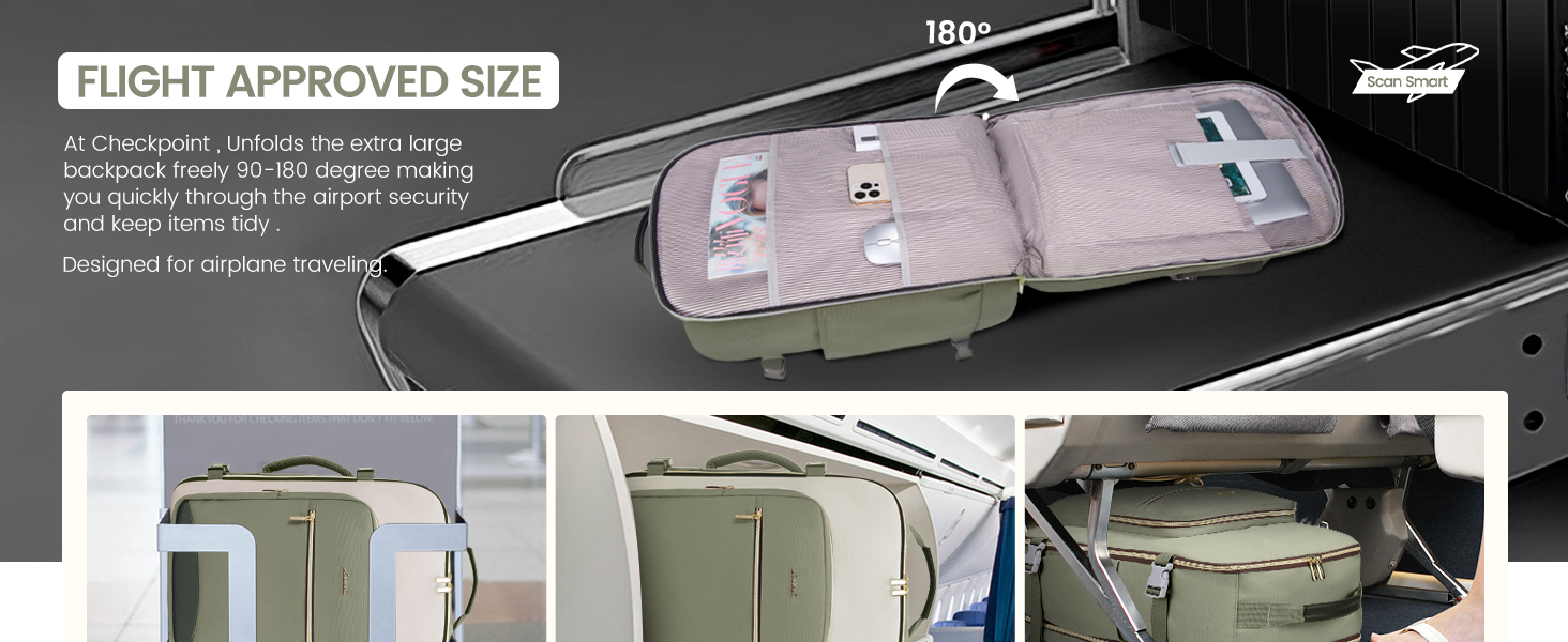 Рюкзак LOVEVOOK для ручної поклажі літака, 40L, водонепроникний, з відділенням для ноутбука 17 дюймів, для подорожей, школи, роботи, кемпінгу (зелений + бежевий + чорна шкіра)