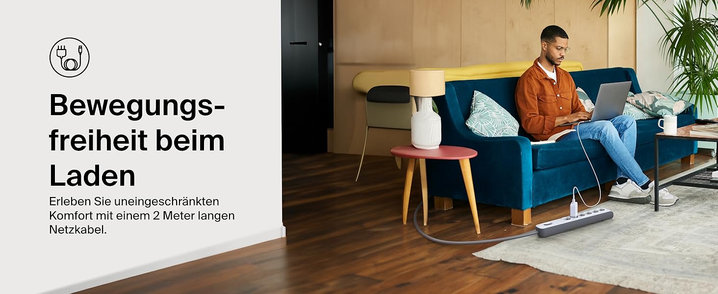 Захисна мережева стрічка Belkin 6-fach з USB, 6 розеток, 650 Дж, 2 м, для дому та офісу