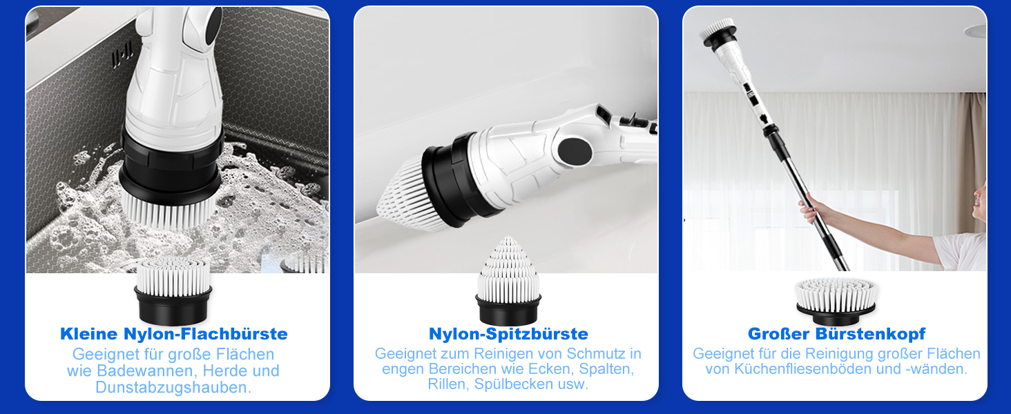 Електрична щітка для прибирання щілин, універсальна для ванної, кухні та авто. 8 насадок, регульована ручка, 3 швидкості. Набір з відром та шваброю