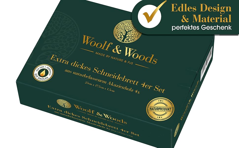 Набір кухонних дошок Woolf & Woods з акації, 4 шт, натуральні, товсті, для нарізки та сервірування