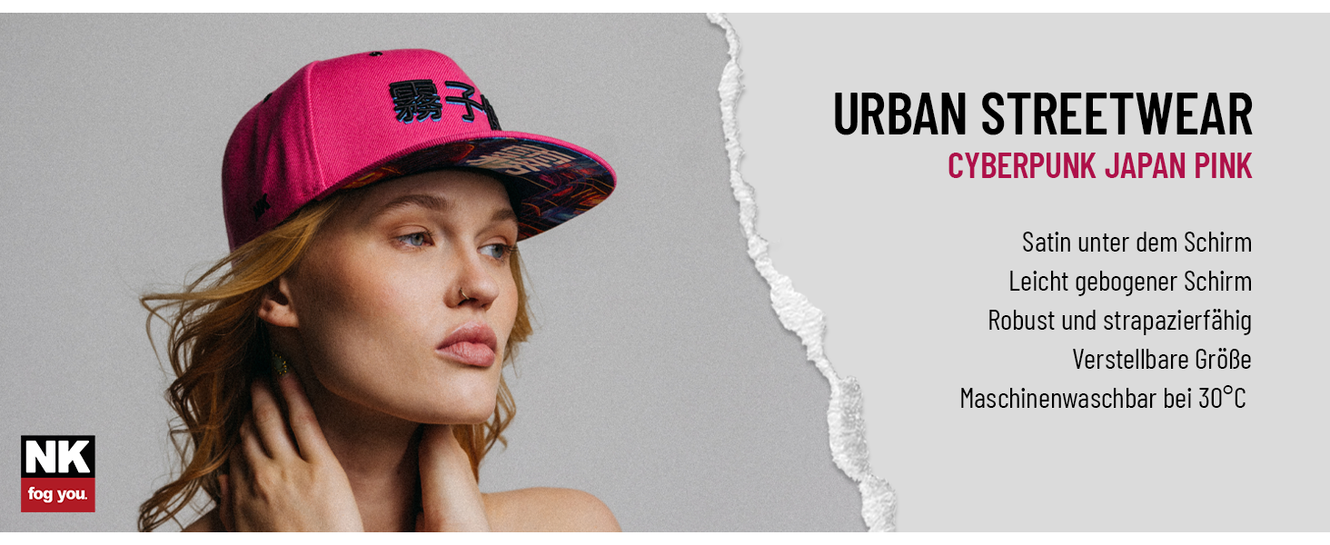 Кепка Snapback Nebelkind Cyberpunk: стильна кепка unisex для чоловіків та жінок, прямий козирок, рожевий колір, регульований розмір (OneSize)