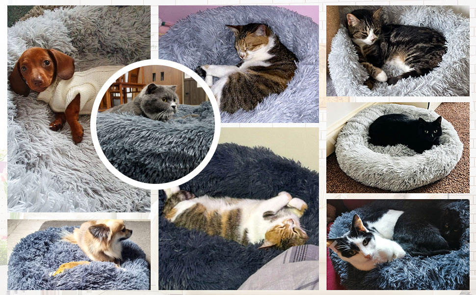 Кругле ліжко для котів та собак, 60 см, м'яке, плюшеве, миється, сірий колір