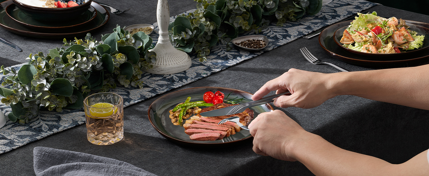 Набір посуду на 6 осіб Onader, 18 предметів: тарілки для сніданку, десерту та обіду, стегонна посуд, мікрохвильова піч, реагуючий мох зелений