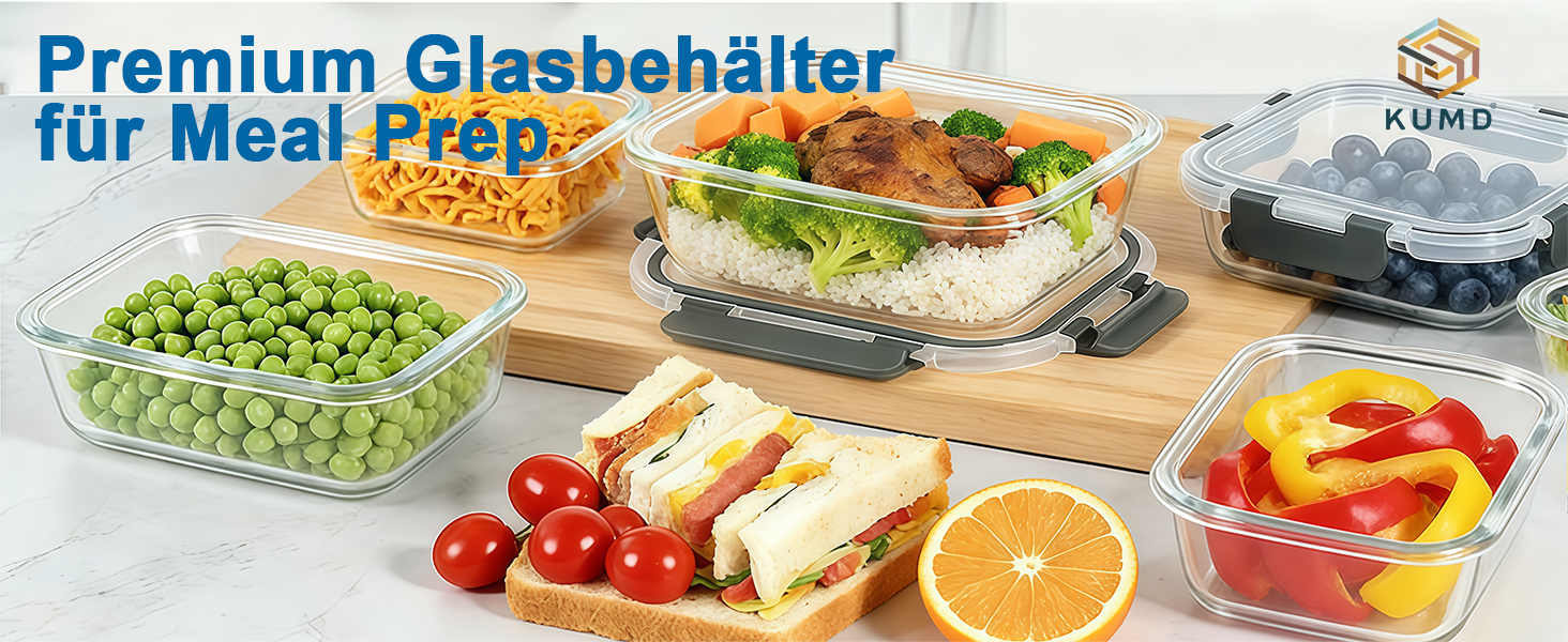 Набір скляних контейнерів для зберігання їжі Borosilikatglas 20 шт. (5x 1040 мл, 5x 370 мл) - для мікрохвильової печі, приготування їжі, духовки, витокостійкі