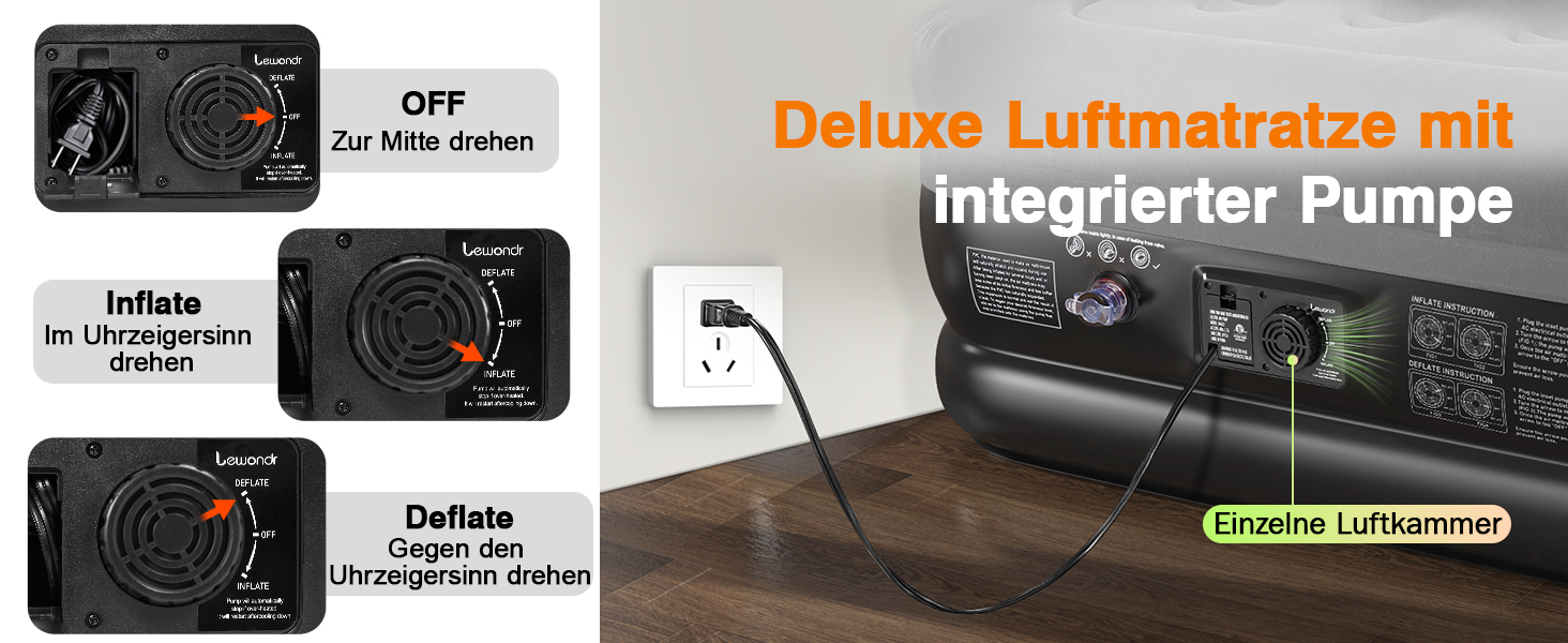 Надувне ліжко Lewondr на 2 особи з вбудованим насосом, 203x152x46 см, сірого кольору. Комфортна повітряна матрац для дому, відпочинку, кемпінгу та гостей. Максимальне навантаження 300 кг.