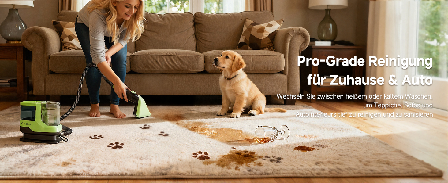 Пылесос для мытья с паром AAOBOSI, 17KPa, для ковров и обивки, с голосовым оповещением, самоочистка, 4 насадки, 1800W, зеленый - для диванів, авто, килимів та сходи