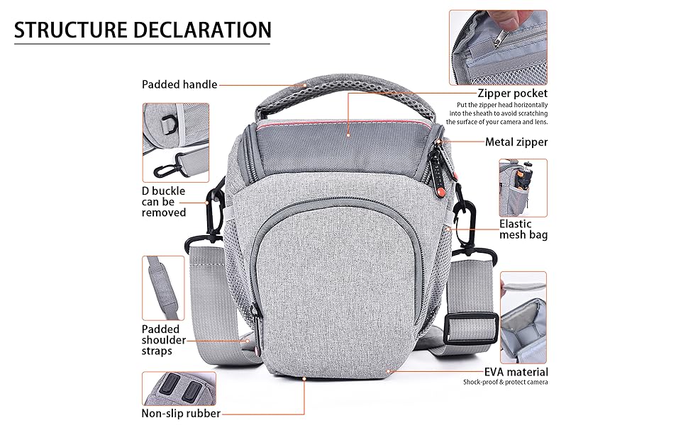 Водонепроникна сумка для камери FOSOTO з дощовиком: DSLR/SLR, Canon, Sony, Nikon, Fujifilm, сіра