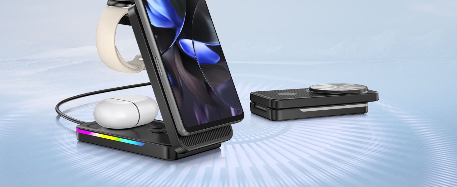 Магнітна зарядна станція 3-в-1 для Google Pixel Watch 3/2, Pixel 10/Pro/XL, 9/Pro/XL та Pixel Buds. Бездротовий зарядний пристрій Magsafe, складаний, для подорожей.