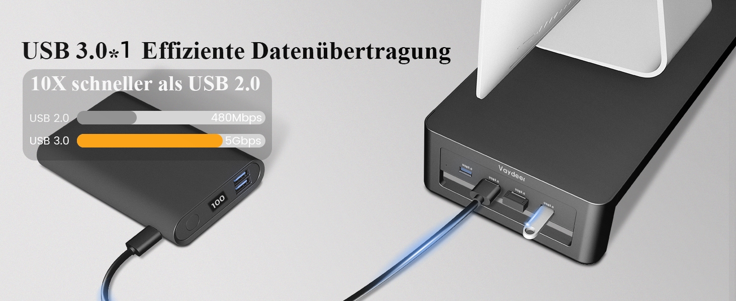 Підставка для 2 моніторів VAYDEER з 4 USB-портами, алюмінієва, для PC та ноутбуків (до 32 дюймів), чорна