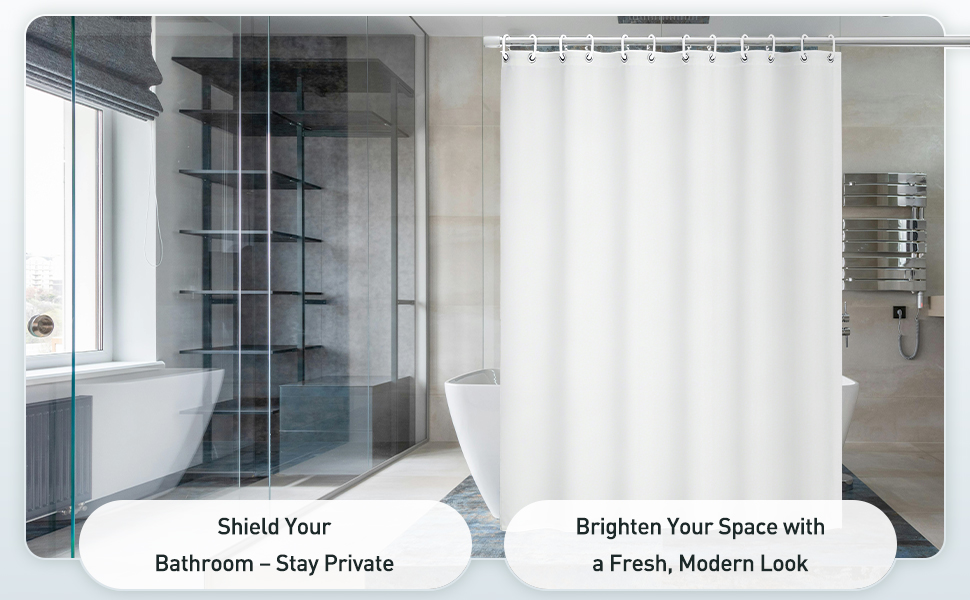 Шторка для душу Uniclife, біла, 180x180 см, тканинна, водонепроникна, з 12 гачками, з обтяженим краєм, для ванни