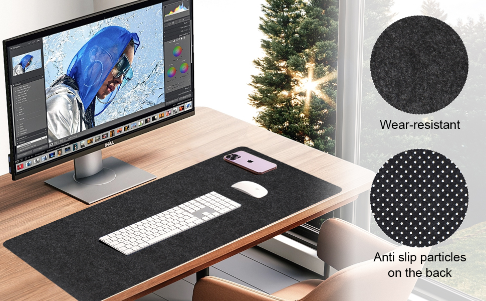 Килимок для столу з фетру, великий, 80x40 см. Нековзний килимок для столу, ігровий килимок, килимок для письма, офісний захист столу (Сірий)