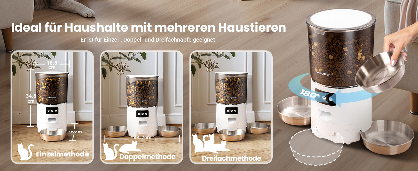 Автоматичне годування для котів з APP та таймером, 6 л / 25 порцій, 3 миски, 3 пакети силікагелю, система запобігання застрягання, WiFi 2.4G, запис голосу 10 сек, годівниця для котів та собак (білий)