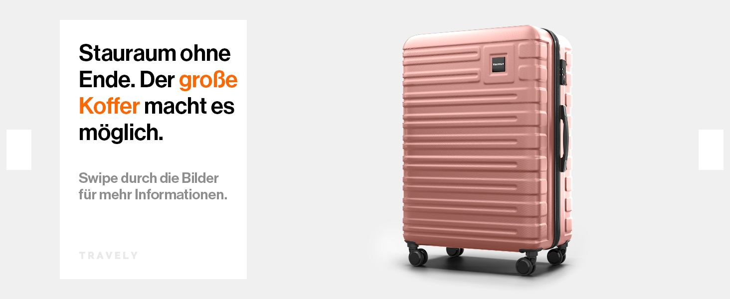 Набір валіз Travely з полікарбонату: 77см, 67см, ручна поклажа, TSA-замок, рожеве золото