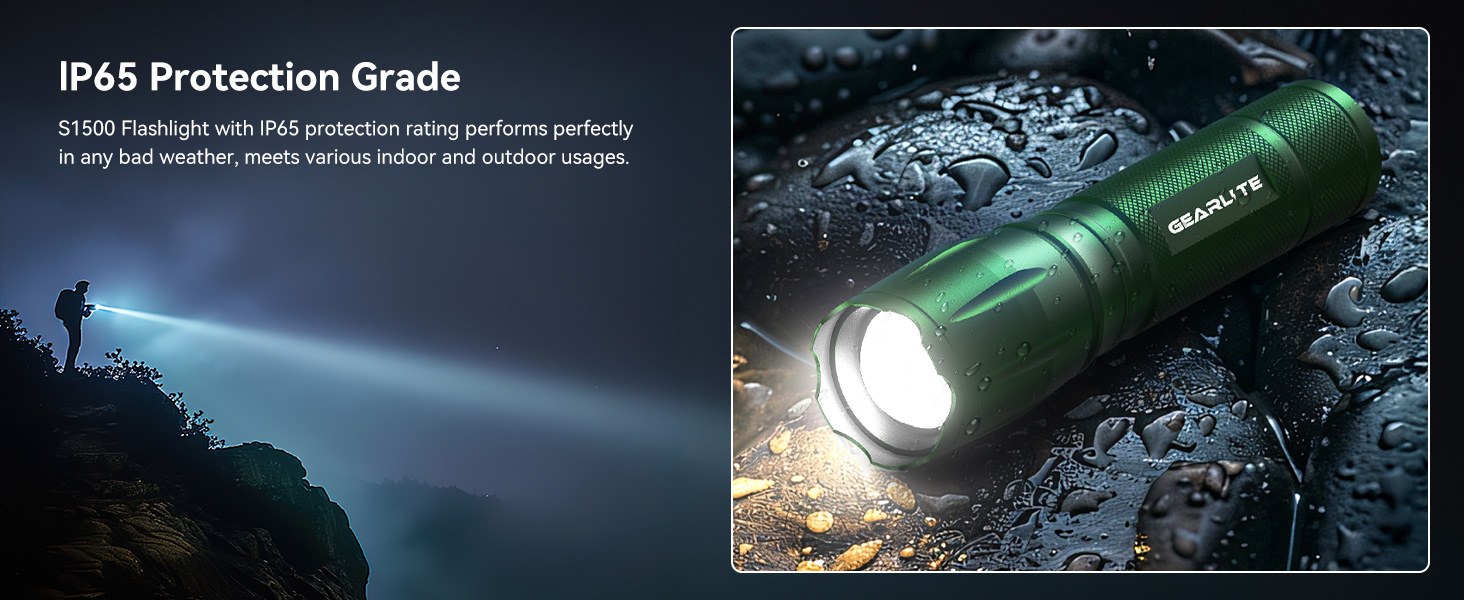 LED ліхтарик Gearlite: 2 шт., 2000 люмен, 5 режимів, водонепроникний IP65, для кемпінгу, туризму, дітей, невідкладних ситуацій (зелений)