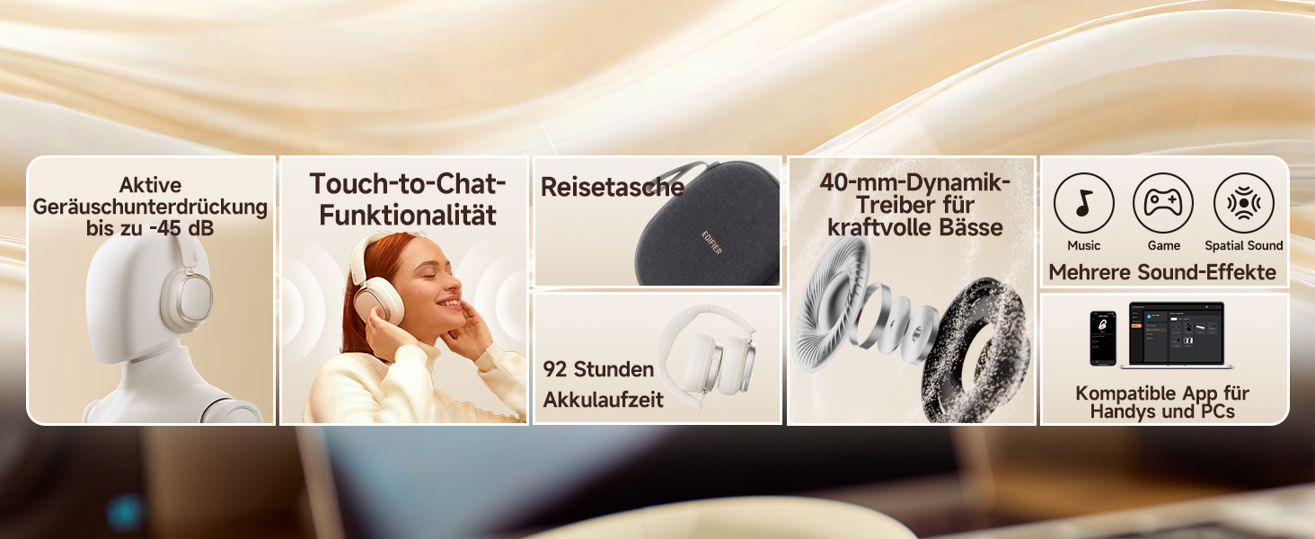 Навушники бездротові Edifier ES850NB з шумозаглушенням, Hi-Res Audio, Bluetooth 5.4, LDAC, 92 год роботи, слонова кістка