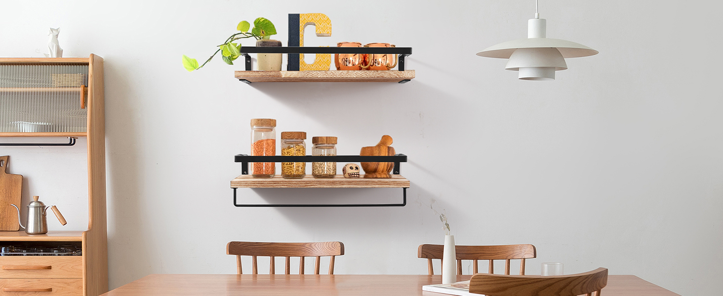 Настінна полиця AGM Wandregal 2 шт. з тримачем для рушників, світло-коричнева, для ванної, кухні, вітальні, офісу, спальні