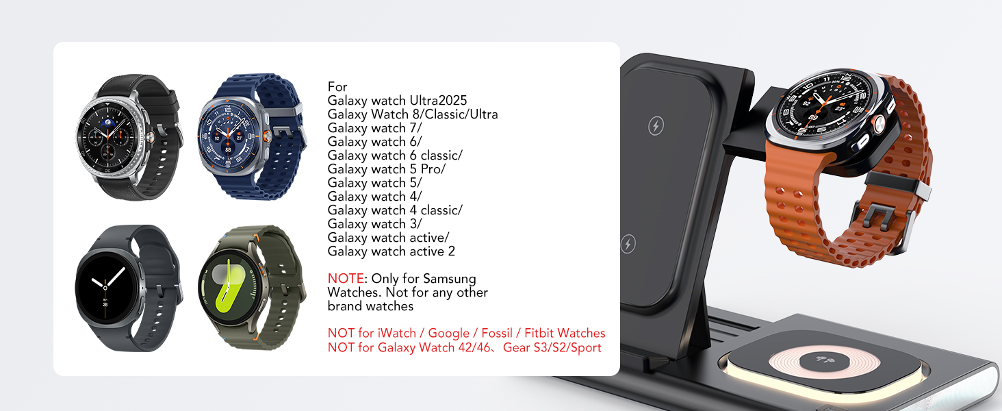 Бездротовий зарядний пристрій 3-в-1 для Samsung Galaxy: S26/S25/S24/S23, Z Flip/Fold, Galaxy Watch Ultra/8/7/6/5/4, Galaxy Buds - Чорний