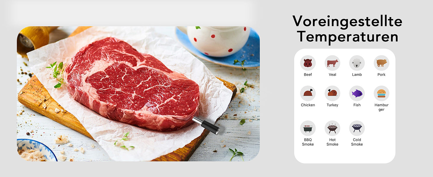 Бездротовий термометр для м'яса з Wi-Fi, LCD-базою та Bluetooth, ±0,5°C, BF-70