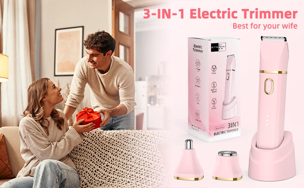 Електричний тример для тіла та обличчя 3-в-1 для жінок, рожевий