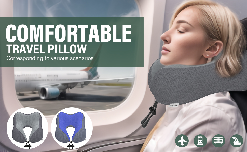 Подушка для шиї у подорожах: м'яка подушка з memory foam для автомобіля, літака, офісу та дому (темно-сіра)
