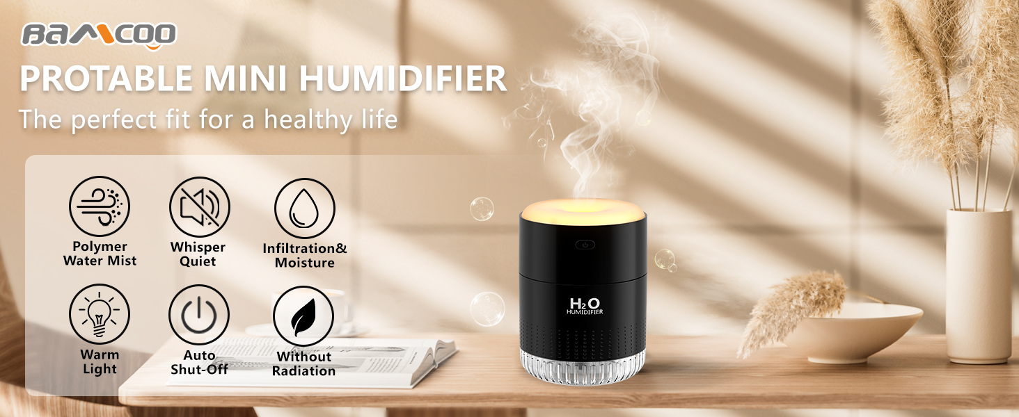 Увлажнитель воздуха Mini USB с LED-подсветкой AIR Humidifier - для спальни, растений, детской, офиса, детской комнаты (Зеленый) (Черный)