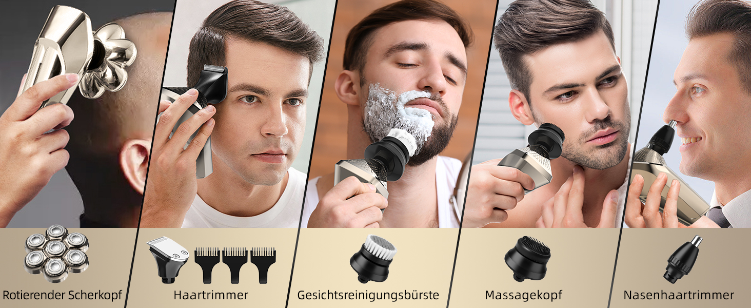 Електричний гоління для лисої голови 5-в-1: гоління, триммінг, догляд за обличчям. Водонепроникний, акумуляторний.
