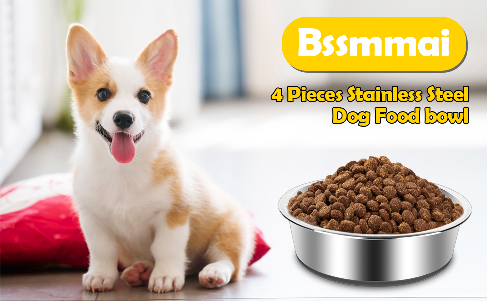 Набір з 4 мисок для собак з нержавіючої сталі, неслизькі миски для корму та води, підходять для собак маленьких, середніх та великих порід