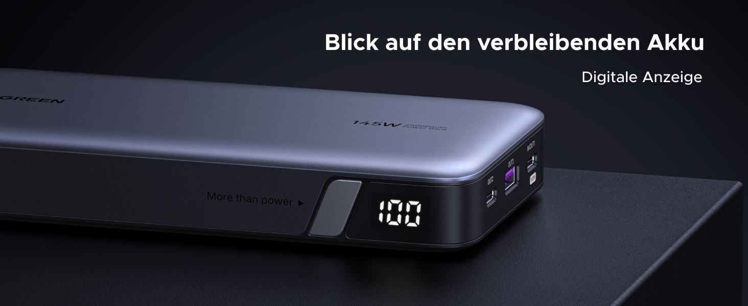Power Bank UGREEN Nexode 145W 25000mAh з 3 USB-C портами та цифровим дисплеєм. Сумісний з MacBook, iPhone, Galaxy, Dell